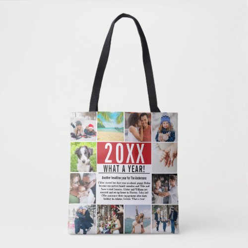 12 Photo Collage Family Fun Year In Review Modern Tote Bag