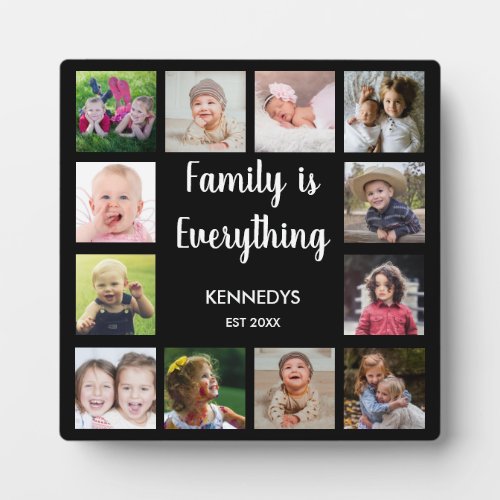 12 Photo Collage Family Is Everything Quote Black Plaque