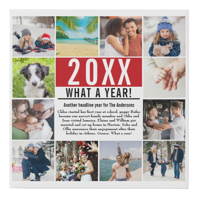 12 Photo Collage Family Modern Year In Review Faux Canvas Print (Front)