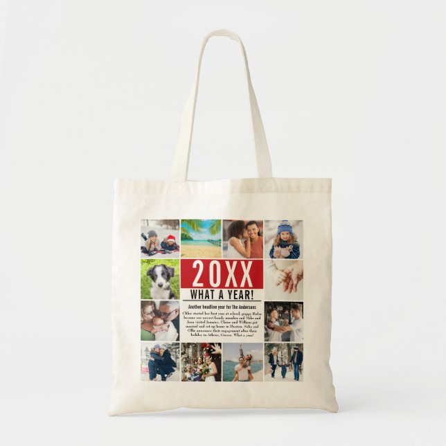 12 Photo Collage Family Modern Year In Review Tote Bag (Front)
