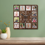 12 Photo Collage Family Name Personalized Wood Square Wall Clock<br><div class="desc">Create your own photo collage wall clock with 12 of your favorite pictures. The photo frame clock helps you treasure your special moments and also makes a thoughtful gift for parents, grandparents and friends. The personalized family clock makes it a perfect gift for all occasions. Personalize with family name and...</div>