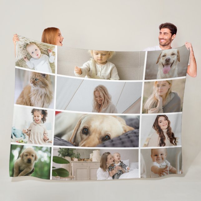 12 Photo Collage Family Personalized Fleece Blanket (In Situ)