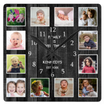 12 Photo Collage Family Quote Pallet Wood Black Square Wall Clock 12 Photo Collage Family Quote Pallet Wood Black Square Wall Clock