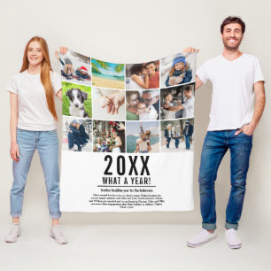 12 Photo Collage Family Year In Review Modern Fleece Blanket