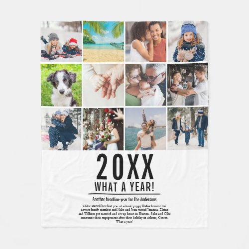 12 Photo Collage Family Year In Review Modern Fleece Blanket