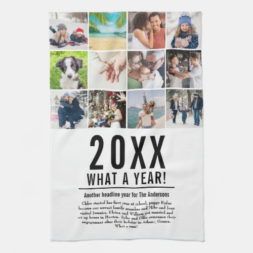 12 Photo Collage Family Year In Review Modern Kitchen Towel