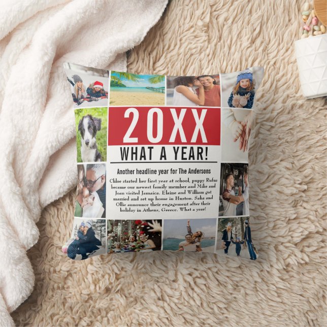 12 Photo Collage Family Year In Review Modern Throw Pillow (Blanket)