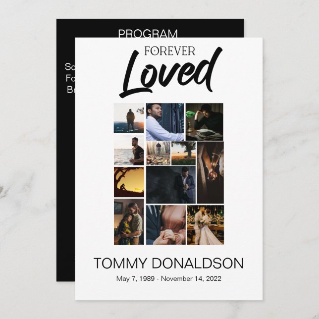 12 Photo Collage Forever Loved Funeral Program (Front/Back)