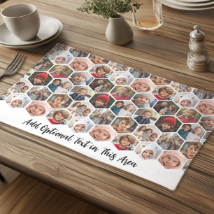 12 Photo Collage - funky hexagon honeycomb pattern Cloth Placemat