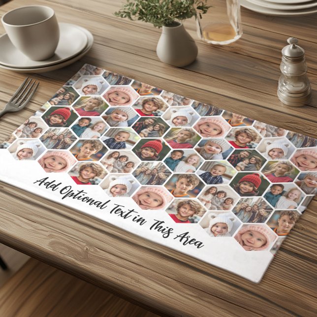 12 Photo Collage - funky hexagon honeycomb pattern Cloth Placemat (Custom Cloth Placemat with Photo Collage)