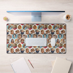 12 Photo Collage - funky hexagon honeycomb pattern Desk Mat