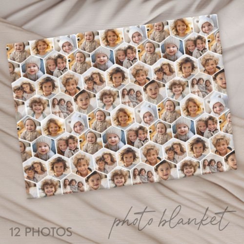 12 Photo Collage - funky hexagon honeycomb pattern Fleece Blanket
