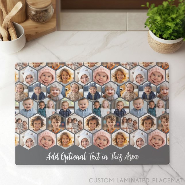 12 Photo Collage - funky hexagon honeycomb pattern Placemat (Custom Photo Gallery on a Placemat)