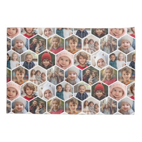 12 Photo Collage _ funky hexagon pattern all over Pillow Case