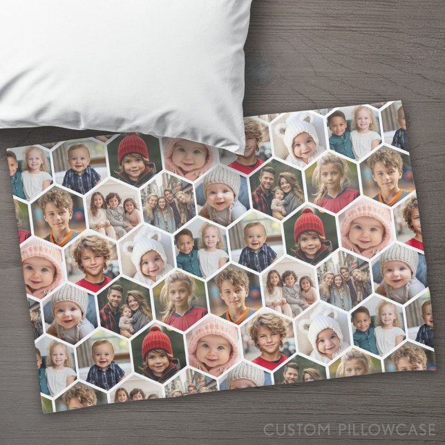12 Photo Collage - funky hexagon pattern all over Pillow Case (Custom Pillowcase)