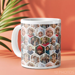 12 Photo Collage - funky hexagon pattern Giant Coffee Mug