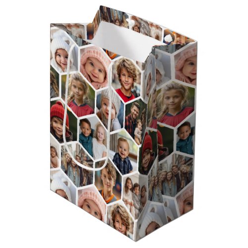 12 Photo Collage _ funky hexagon pattern Medium Gift Bag