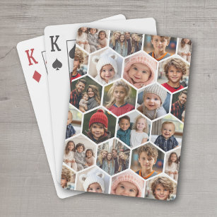 12 Photo Collage - funky hexagon pattern Playing Cards
