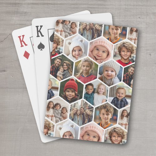 12 Photo Collage _ funky hexagon pattern Playing Cards