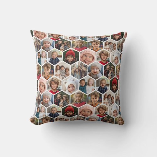 12 Photo Collage _ funky hexagon pattern Throw Pillow