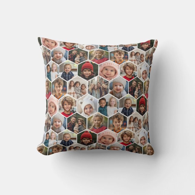 12 Photo Collage - funky hexagon pattern Throw Pillow (Front)