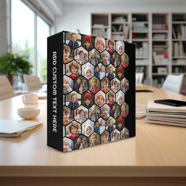 12 Photo Collage - funky hexagon - Random Pattern 3 Ring Binder (Personalized 3-Ring Binder - Add Your Name or Other Text - Customize Completely in the design studio)