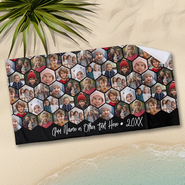 12 Photo Collage - funky hexagon - Random Pattern Beach Towel (Personalized Beach Towel - Add Photos and Text)