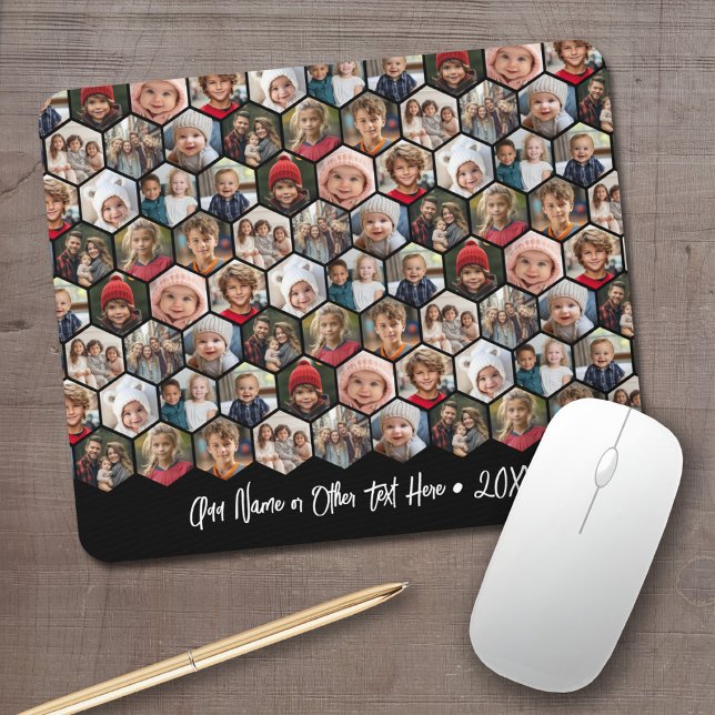 12 Photo Collage - funky hexagon - Random Pattern Mouse Pad (Personalized mouse pad with your photos and text)