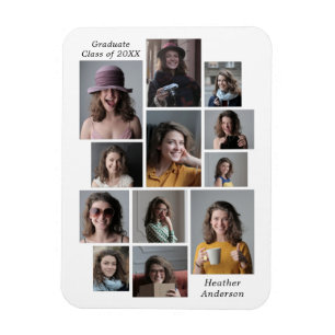 12 Photo Collage Graduate Name Flexible Magnet