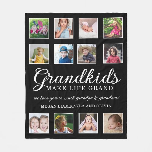 12 Photo Collage Grandkids Make Life Grand Quote  Fleece Blanket