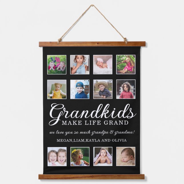 12 Photo Collage Grandkids Make Life Grand Quote  Hanging Tapestry (Front)