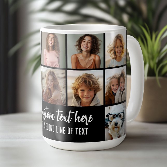 12 Photo Collage Grid - 2 Text boxes - black white Coffee Mug (Custom Photo Mug)