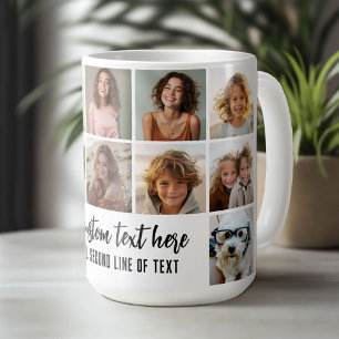 12 Photo Collage Grid - 2 Text boxes - black white Coffee Mug