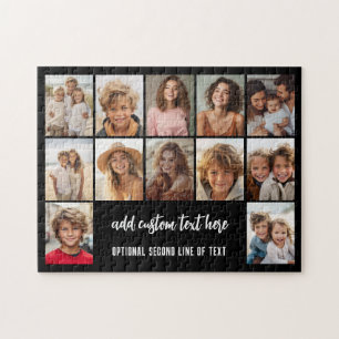 12 Photo Collage Grid - 2 Text boxes - black white Jigsaw Puzzle