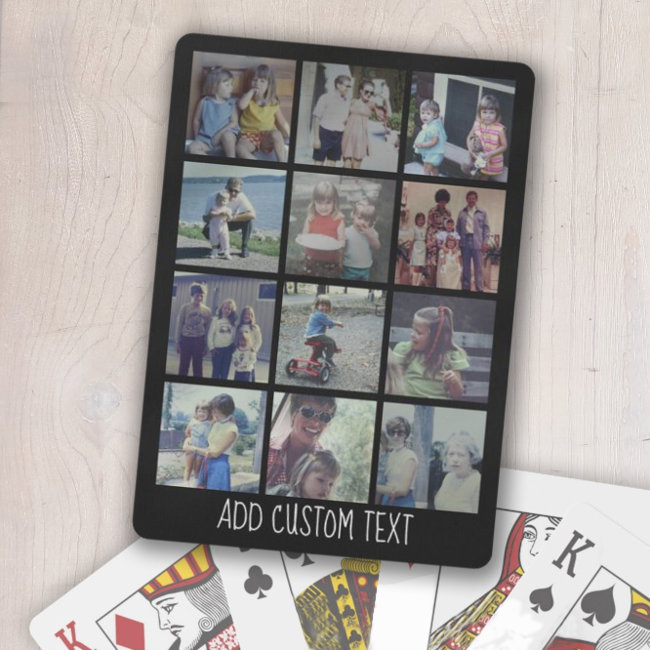 12 Photo Collage - grid with area for text - black Playing Cards