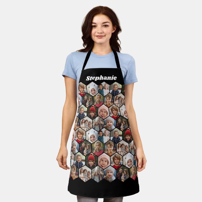 12 Photo Collage honeycomb hexagon Random Pattern Apron (Worn)