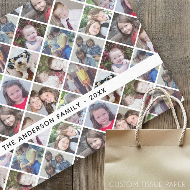 12 Photo Collage in a Diamond Pattern Custom Text Tissue Paper (Custom Tissue Paper)