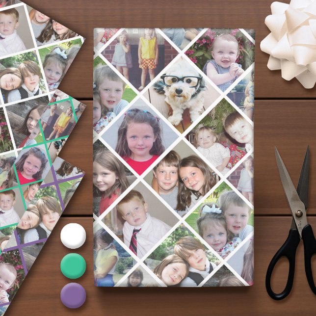 12 Photo Collage - Instant Montage Picture diamond Wrapping Paper Sheets (Custom Photo Wrapping Paper)