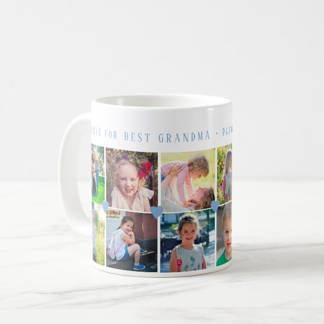 12 photo collage LOVE for BEST GRANDMA dusty blue Coffee Mug (Front Left)