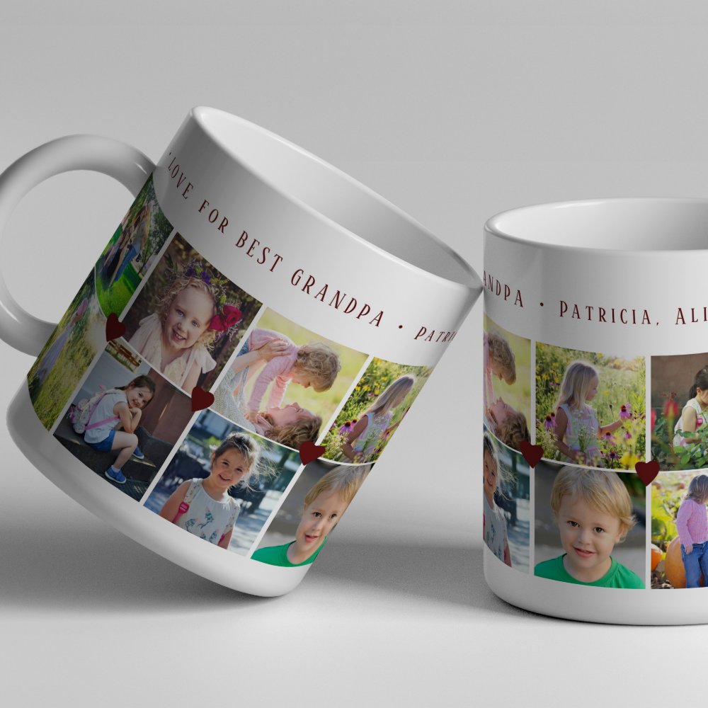 Discover Custom Photo Collage Love For Best Grandpa Burgundy Coffee Mug