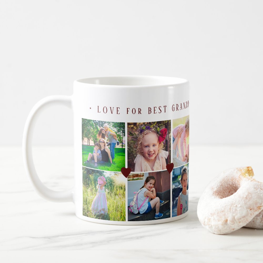 Custom Photo Collage Love For Best Grandpa Burgundy Coffee Mug