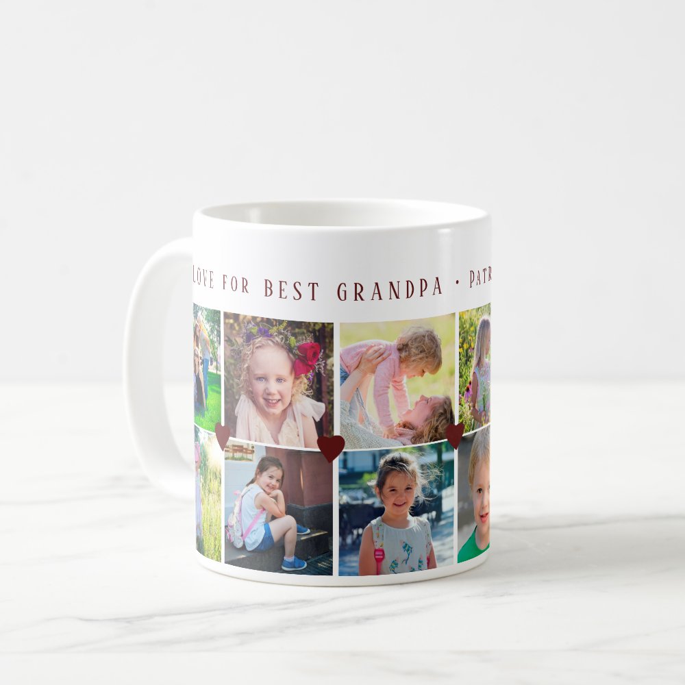 Custom Photo Collage Love For Best Grandpa Burgundy Coffee Mug