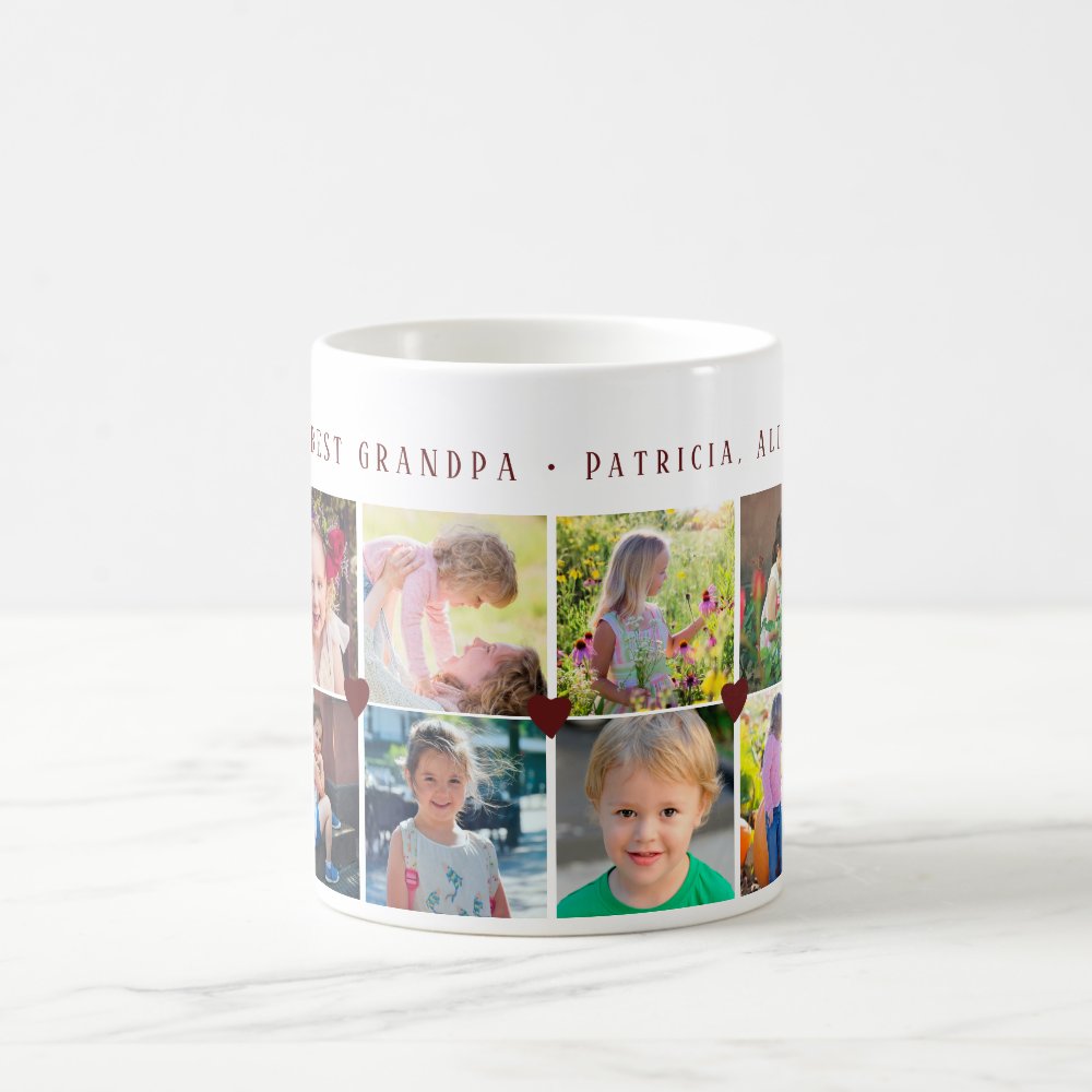 Custom Photo Collage Love For Best Grandpa Burgundy Coffee Mug