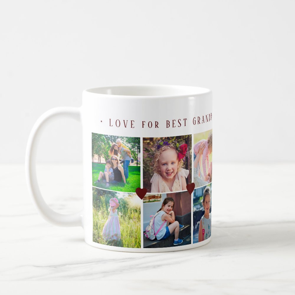 Custom Photo Collage Love For Best Grandpa Burgundy Coffee Mug