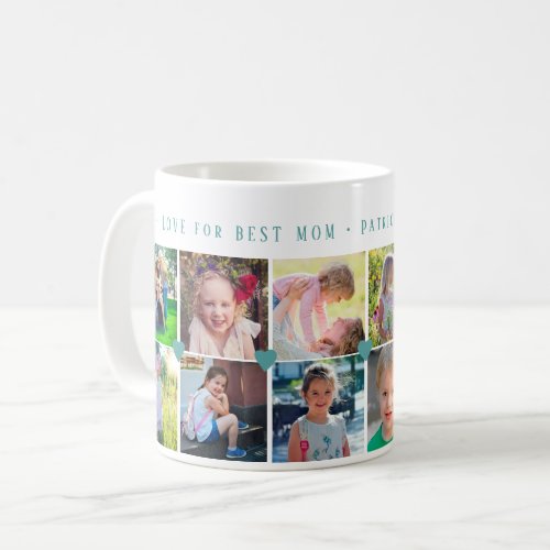 12 photo collage LOVE for BEST MOM green hearts Coffee Mug