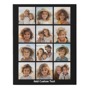 12 Photo Collage - Modern Grid Black White Text Faux Canvas Print
