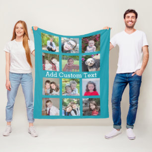 12 Photo Collage - Modern Grid with Custom Text Fleece Blanket