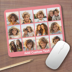 12 Photo Collage - Modern Grid with Custom Text Mouse Pad