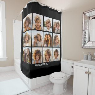 12 Photo Collage - Modern Minimal Black Background Shower Curtain