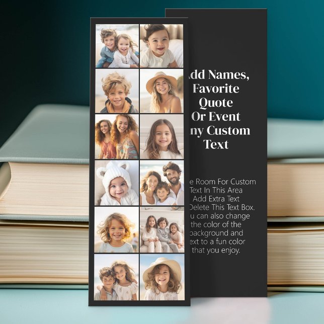12 Photo Collage - Modern Minimal Black White Bookmarks (Custom Photo Bookmark)